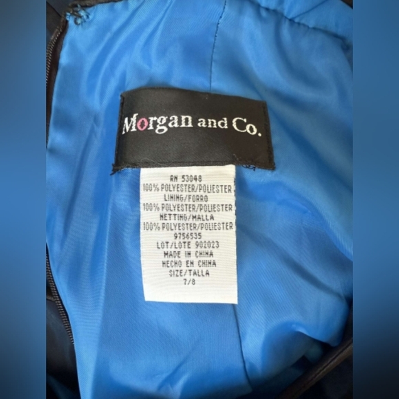 Morgan And Co. Blue And Black Spaghetti Strap Corsetback Prom Dress Sz. 7/8 - Picture 3 of 7